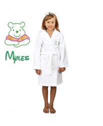 Green Bear Cartoon Design & Custom Name Embroidery on Kids Hooded Bathrobe